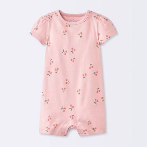 Baby Girls' Cherry Short Sleeve Romper - Cloud Island™ Rose Pink 3-6M