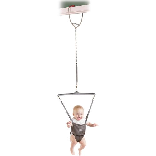 Jolly Jumper ICONIC Doorway Baby Jumper (Grey), Indoor Exercise Saddle Seat, Adjustable Height, for Infants up to 28lbs, No Stand Required
