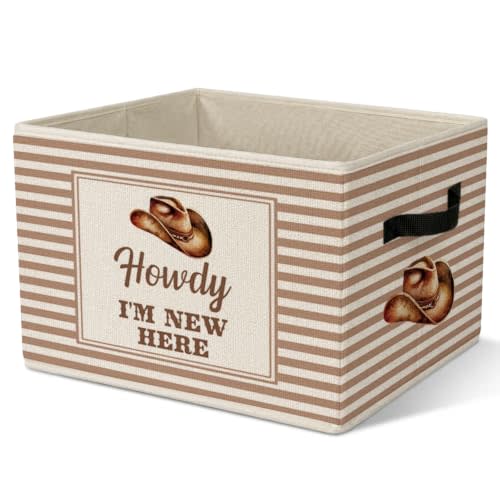 Western Nursery Decor Storage Bin, Cowboy Baby Collapsible Storage | Western Cowboy Boys Stuff Storage Basket, Howdy I'm New Here Decorative Organization Boxes Baskets for Playroom Nursery