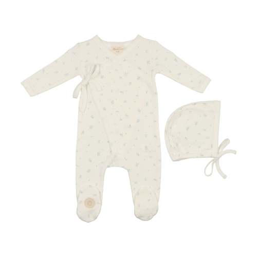 Leaf Print Wrap Footie & Hat Set