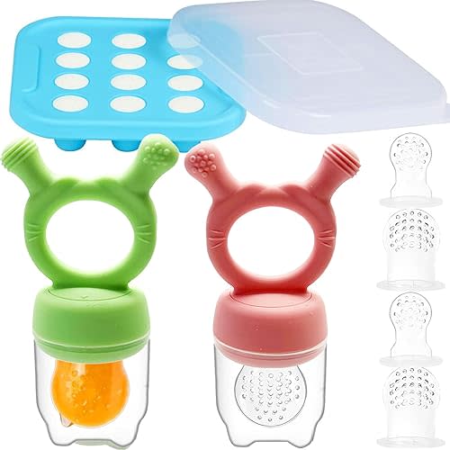 Silicone Baby Food Teether Feeder, Breastmilk Popsicle Molds, 2 Pack Freezer Tray with Lid, 3 Sizes Food Pouches