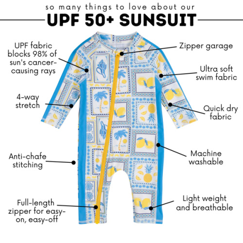 Sunsuit - Long Sleeve Romper Swimsuit | "Mediterranean Lemons"