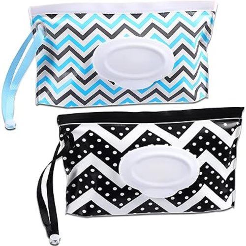FEBSNOW 2 Pack Baby Wipes Container, Reusable Portable Wet Wipe Pouch, Wipe Dispenser Container, Baby Travel Wet Wipe Holder