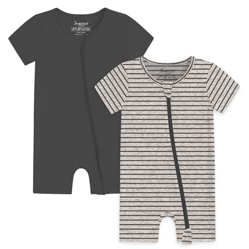 Jimonda Baby Boy Girl 2 Pack Rompers Cotton Short Sleeve Pajamas 2 Way Zipper One Piece Jumpsuits Clothes Sets
