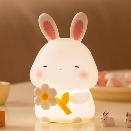 Bunny Night Light for Kids, Cute Rabbit Baby Nursery Night Lights, 3-Level Brightness Adjustment & 30Min Sleep Timer, Battery Operated Lamp for Bedroom Toddler, Girls, Boys