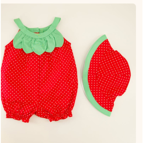 Infant Petal Strawberry Romper and Hat Set