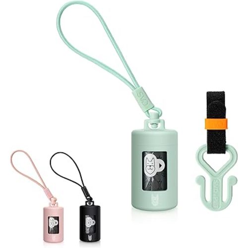 Retractable Dog Waste Bag Dispenser and Bag Holder Kit, Dog Poop Bag Dispenser, Retractable Waste Bag Dispenser, Lightweight Poop Bag Holder, Stretchy Strap Fits Any Dog Leash (Green)