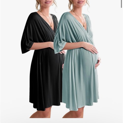 Ekouaer 3 in 1 Labor/Delivery/Hospital Gown 2 Pack Maternity Dress Nursing Nightgown Sleepwear