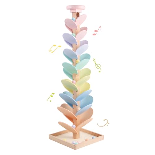 Wooden Marble Run Ball Drop Montessori Toy for 4-8 Boys Girls (Height: 28") | Kids Wood Music Tree Marble Ball Run Game 3-5 8-12 Years Old Learning Color Sorting Sensory Toys Birthday Gift