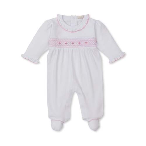 CLB Fall 25 White/Pink Hand Smocked Footie