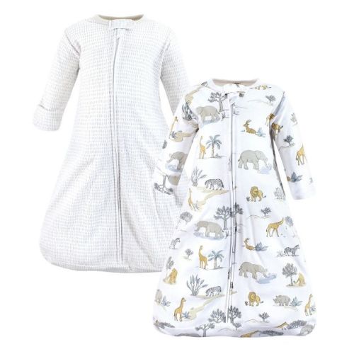 Hudson Baby Cotton Long-Sleeve Wearable Sleeping Bag, Sack, Blanket, Neutral Safari World Long Sleeve, 18-24 Months