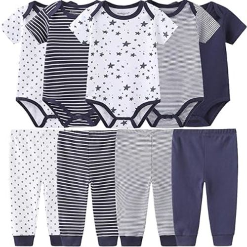 Kiddiezoom Baby Layette 9-Piece Bodysuits Pants Set Unisex Baby Gift Sets
