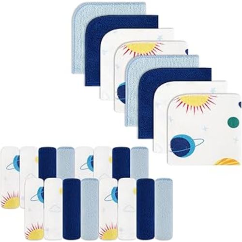 softan Baby Washcloths, 24Pack Baby Wash Cloths Extra Soft & Ultra Absorbent, Baby Towels Face Towel Unisex for Boys Girls Face & Body, Washclothes Gentle on Sensitive Skin, 9''x 9''Blue Planet