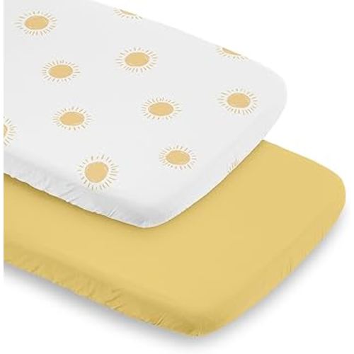 Sweet Jojo Designs 2-Piece Baby Bassinet Sheets Set (White and Yellow Boho Sun) for Girls or Boys, Infant Newborn Nursery, Oval, Rectangle & Hourglass Mattress (Solid Mustard & Celestial Sky, Desert)