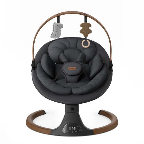 Babyomi Baby Swing with Auto Rocking, Adjustable Recline & Speed, Remote Control, Timer, Bluetooth Music, Toy Bar & Secure 5-Point Harness for Infants.
