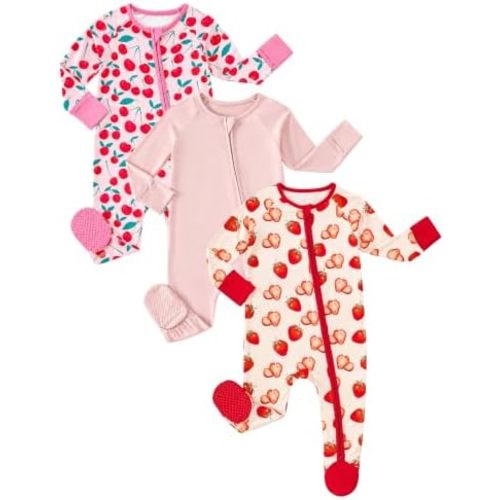 OPAWO Bamboo Sleepers for Baby Girl Pajamas Newborn Footie Pajamas 3 Pack