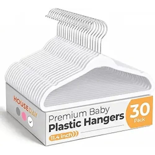 HOUSE DAY 11.4 Inch Baby Hangers 30 Pack - Plastic Kids Hangers Space Saving Thin Profile, Children Closet Organizers with Rotatable Hook of 360°, Heavy Duty for Toddler Clothes Nursery - Ivory