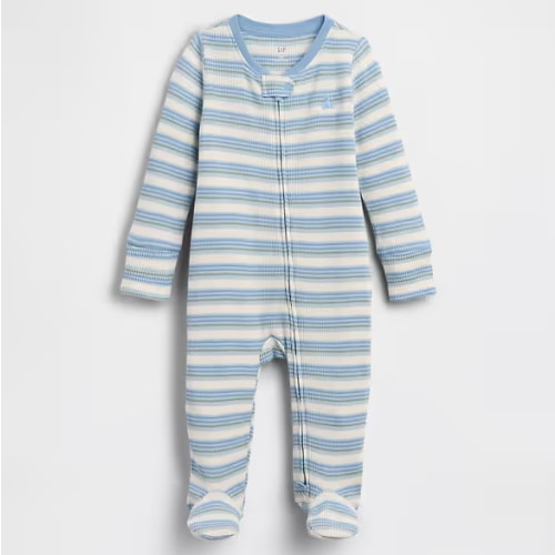 Blue waffle knit footie sleeper