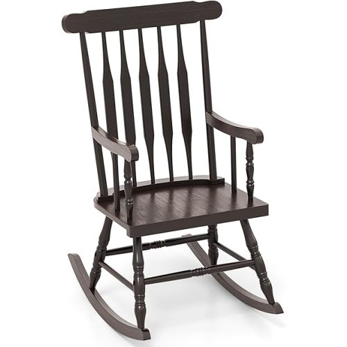 GIANTEX Outdoor Wood Rocking Chair, Patio Rocking Chair, Dark Coffee