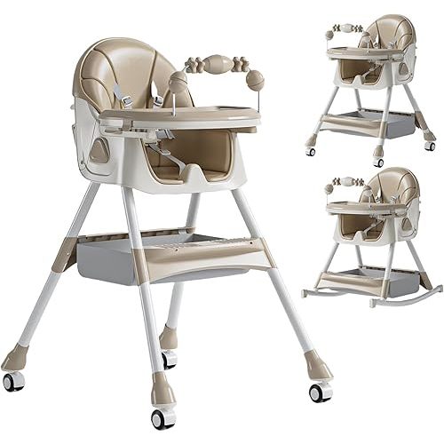 2 in 1 High Chair Rocking Seat Sturdy Easy Clean Food-Grade Safety PP Material, Feeding Chair for Babies & Toddlers 6 Months to 6 Years (Brown)