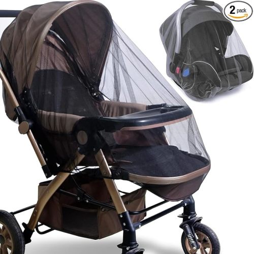 Stroller Mosquito Net (2 Pack) - Durable Mesh Protection for Bassinets, Cradles, Playards, Pack N Plays & Portable Mini Cribs | Breathable Universal Fit Insect Barrier (Black)