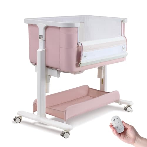 Staroyal Electric Bassinet Baby Cradle 3 Rocking Motion, 3 in 1 Baby Bassinets for Newborn with 5 Heights Adjustable, Girl/boy Automatic Rolling Bedside Sleeper, Pink