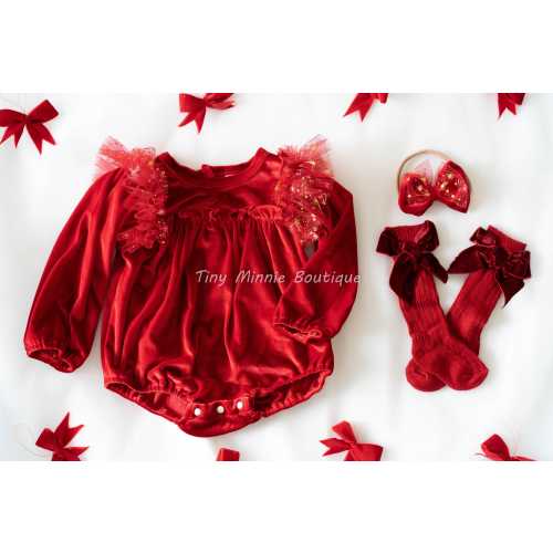 Christmas Velvet Romper Baby Girl , My 1st Christmas Photo Shoot Outfit, Toddler Christmas Clothes, Holiday Christmas Baby Dress, Red Romper