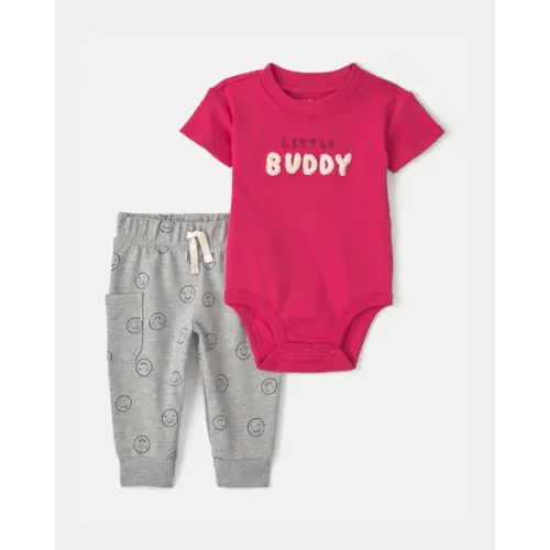 Baby Boy 2-Piece 'Little Buddy' Bodysuit & Pant Set - Red/Grey | Carter's