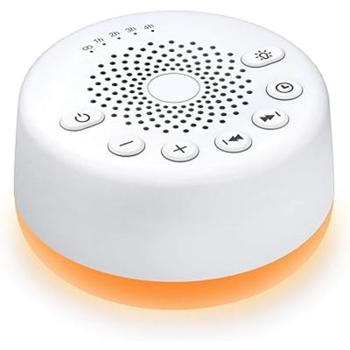 Sound Machine Easysleep White Noise Machine with 25 Soothing Sounds and Night Lights with Memory Function 32 Levels of Volume and 5 Sleep Timer Powered by AC or USB for Sleeping Relaxation (White)