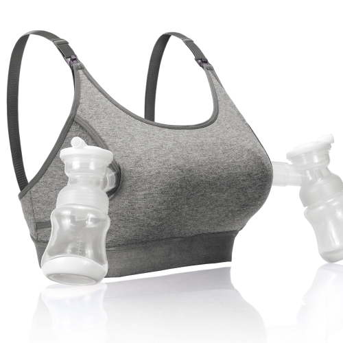 Momcozy Maternity Nursing Bra, Hands Free Pumping Bra, Maternity Breastfeeding Bras Suitable for Breastfeeding-Pumps, Gray Medium HSA/FSA Eligible
