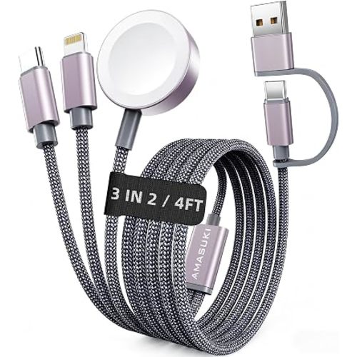 2026 Travel Essentials for Apple Watch Charger,Cruise Vacation Camping Essentials,iPhone Charger,Multi Charging Cable,3 in 2 Charging Docks for iWatch Series 12 11-2/Ultra,iPhone 17-12,Car