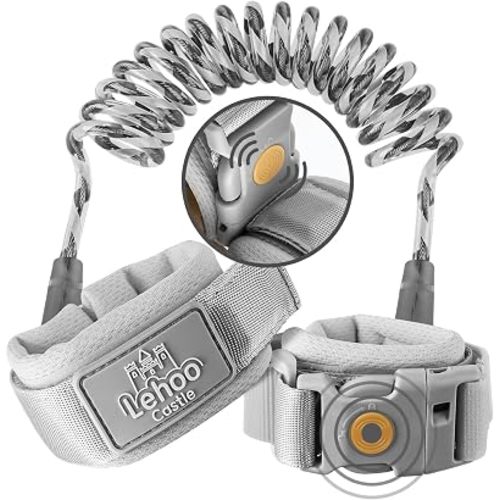 Lehoo Castle Toddler Leash Wrist, 4.9ft Kid Leash Wrist with Induction Lock, Anti Lost Wrist Link for Toddlers, Reflective Leash for Kids, Child Leashes for Toddlers (Grey)