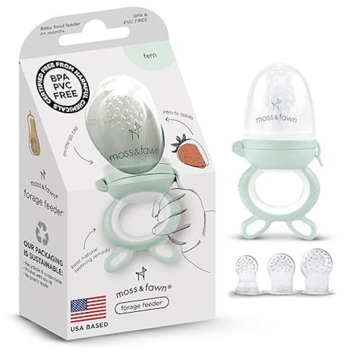 Moss and Fawn Forage Feeder - Soothing Silicone Frozen Breast Milk Popsicle & Baby Food Teething Toy, Pacifier, Fruit Feeder, & Teether - BPA, PVC & Phthalate-Free - Fern