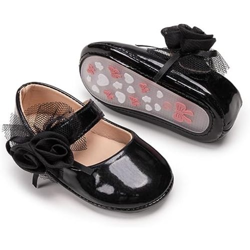 Meckior Infant Baby Girls Soft Sole Bowknot Princess Wedding Dress Mary Jane Flats Prewalker Newborn Light Baby Sneaker Shoes