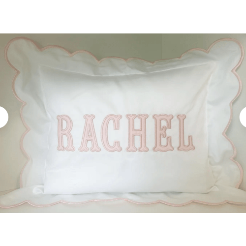 Scalloped Embroidered Applique Personalized Baby Pillow Cover Nursery Dorm