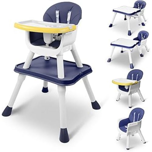 4 in 1 Baby High Chair, Toddler Chair with Removable Tray, Convertible High Chairs for Babies and Toddlers, Kids Learning Table, Building Block Table, Dining Booster Seat with Safety Harness, Blue