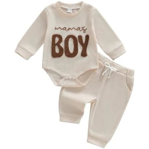 Douhoow Baby Boy Clothes Letters Embroidered Baby Sweatshirt Romper Waffle Pants Set Infant Boy Fall Winter Outfits