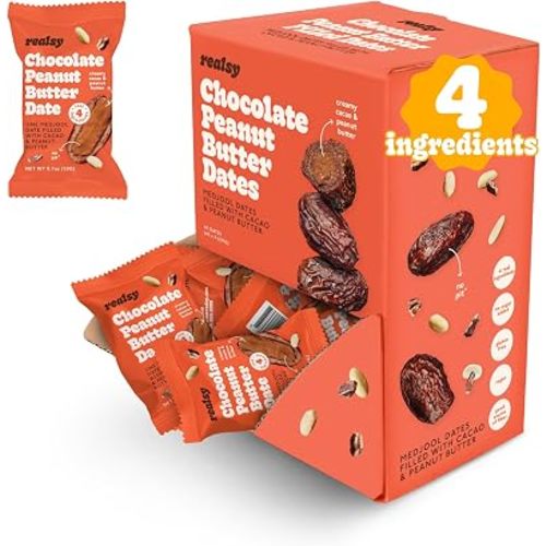 Realsy Stuffed Medjool Dates, Organic Dates with No Sugar Added, Gluten-Free, Vegan, All Natural Healthy Snack, Single Wrapped (40 ct) (Chocolate Peanut Butter)