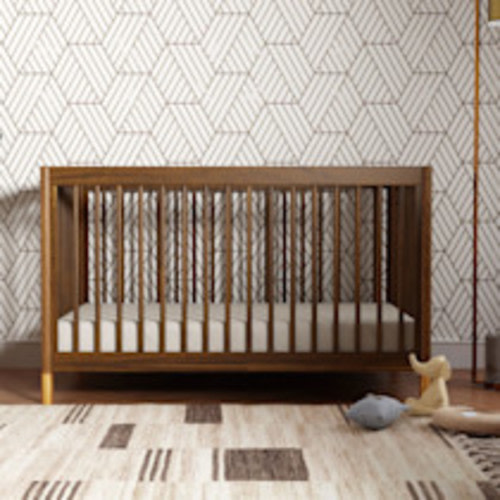 babyletto Gelato 4-in-1 Convertible Crib with Toddler Bed Conversion Kit - Natural Walnut & Gold Feet