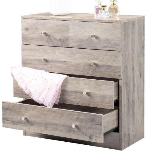 UBesGoo 5 Drawer Wood Dresser for Bedroom, Chest of Drawers, Storage Organization Unit for Clothing, Gray