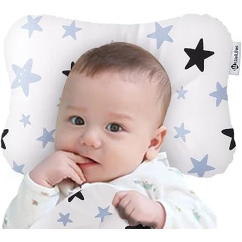 Soft Hypoallergenic Baby Head & Neck Support Organic Cotton Cover Machine Washable (Star Blue)