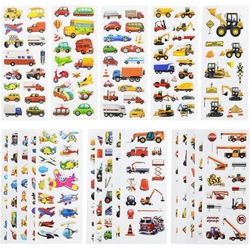 24 Sheets(400+) Car 3D Puffy Stickers for Toddlers Kids, Bulk Preschool Sticker Sheets for Reward, Craft, Scrapbooking