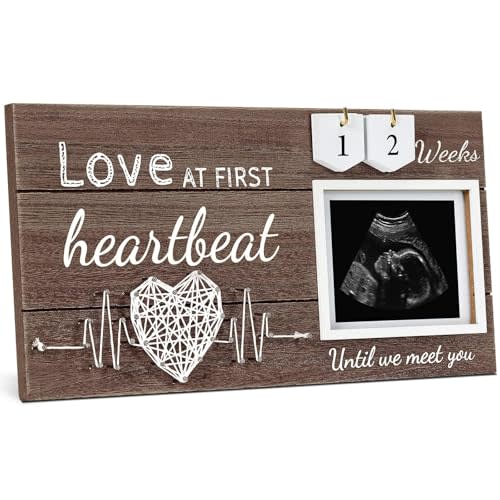 Garybank Love at First Heartbeat Ultrasound Picture Frame, Baby Announcement with Changeable Pregnancy Week Numbers, Pregnancy Must Have Sonogram Photo Frame, Gender Reveal Gifts for Expecting Mom