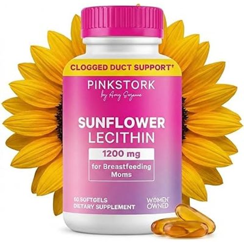 Pink Stork Sunflower Lecithin Supplement - 1200 mg for Clogged Milk Ducts - Breastfeeding Essentials for Postpartum Moms - Supports Breast Milk Flow - 60 Softgels