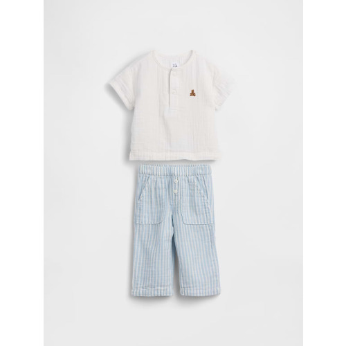 Baby Cotton Gauze Henley Outfit Set