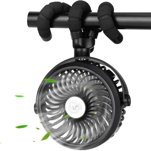 Stroller Fan Mini Portable Fan USB Personal Fan Long Working Handheld Fan 12pcs LED Camping Fan Batterry Operated Fan Clip on Fan for Stroller Travel (Black)