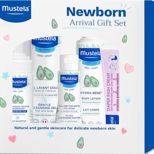 Mustela Newborn Arrival Gift Set - Baby Skincare & Bath Time Essentials - Natural & Plant Based - 5 Items Set