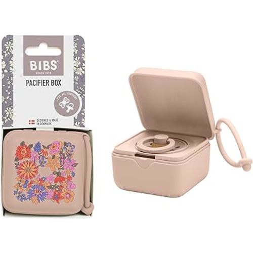 BIBS Liberty Pacifier Box with Strap. Soother Holder and Steriliser case. 100% BPA Free Food-Grade Material - June Blossom Blush