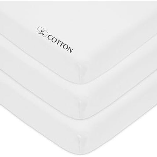 American Baby Company 3 Pack 100% Natural Cotton Fitted Mini Crib Sheets 38" x 24" - Soft & Breathable Small Nesting Portable Sheets, Fits Pack N Play Mattresses, White, for Boys & Girls