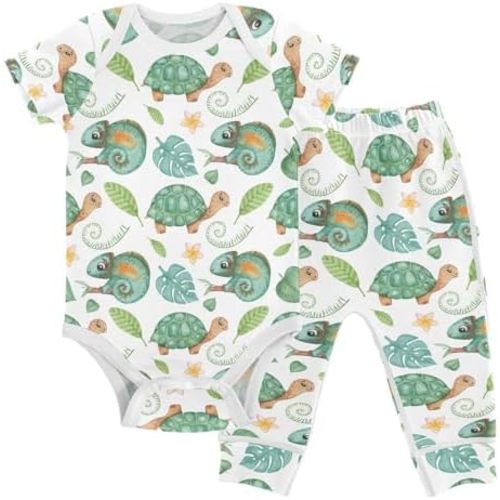 vvfelixl Baby Clothes Cute Cat Baby Bodysuits Set Unisex Short Sleeve Baby Pants Sets 0-3M